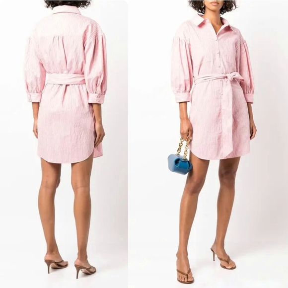 cinq a sept Dresses & Skirts - CINQ Á SEPT Shirt Dress Sofia Stripe Button Down Mini Pink Black White Pinstripe